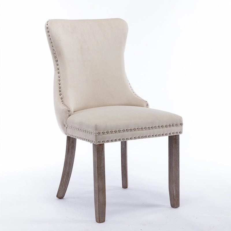Sedia da pranzo con schienale ad ala in velluto oro/nero/beige/grigio con finiture borchiate, set da 2