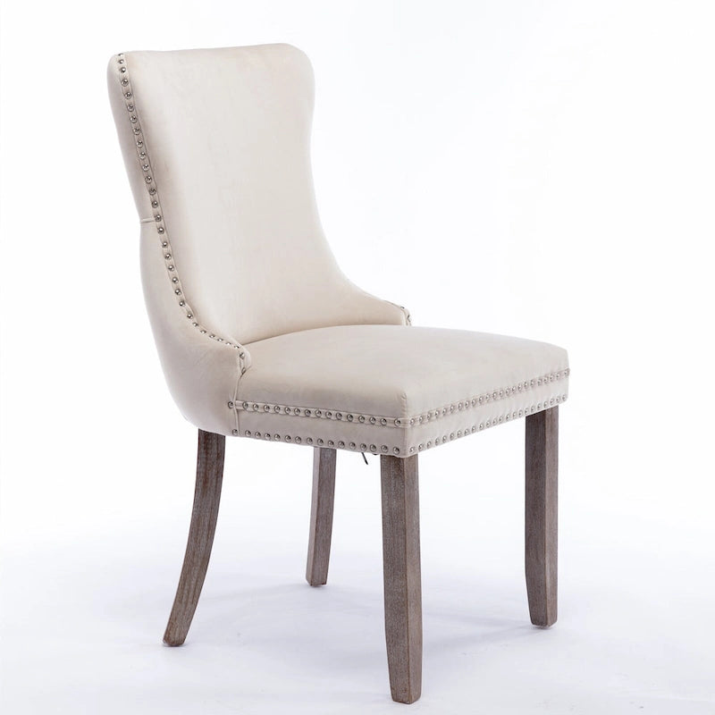 Sedia da pranzo con schienale ad ala in velluto oro/nero/beige/grigio con finiture borchiate, set da 2