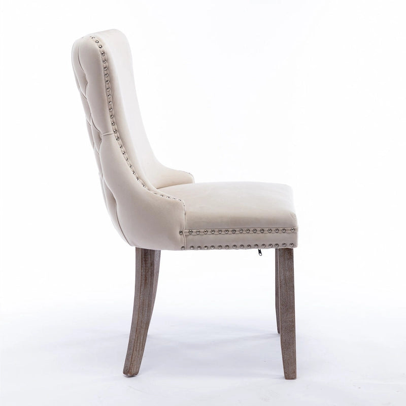 Sedia da pranzo con schienale ad ala in velluto oro/nero/beige/grigio con finiture borchiate, set da 2