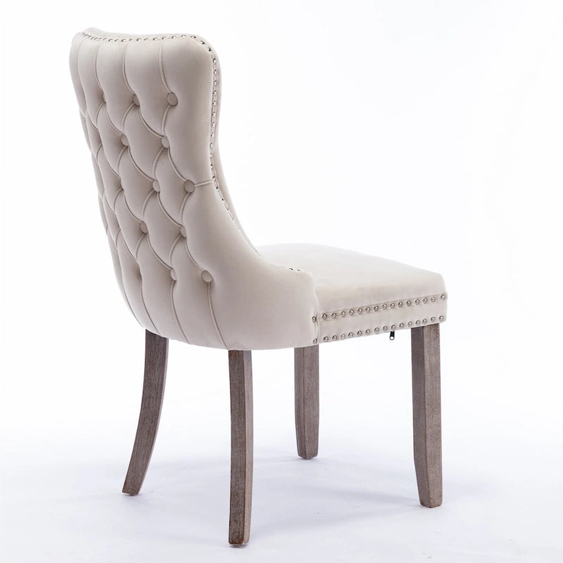 Sedia da pranzo con schienale ad ala in velluto oro/nero/beige/grigio con finiture borchiate, set da 2