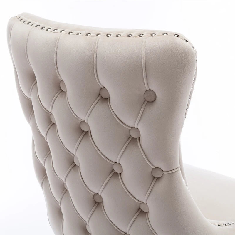 Sedia da pranzo con schienale ad ala in velluto oro/nero/beige/grigio con finiture borchiate, set da 2