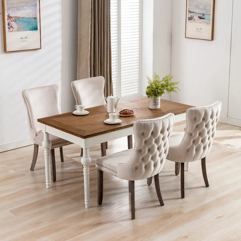Sedia da pranzo con schienale ad ala in velluto oro/nero/beige/grigio con finiture borchiate, set da 2
