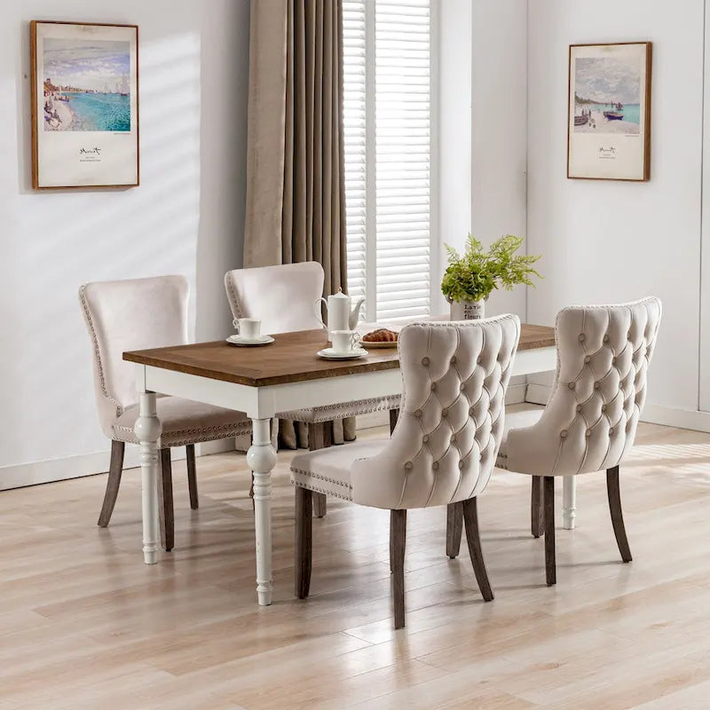 Sedia da pranzo con schienale ad ala in velluto oro/nero/beige/grigio con finiture borchiate, set da 2