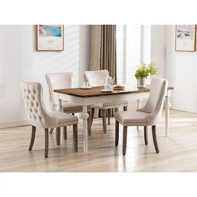 Sedia da pranzo con schienale ad ala in velluto oro/nero/beige/grigio con finiture borchiate, set da 2