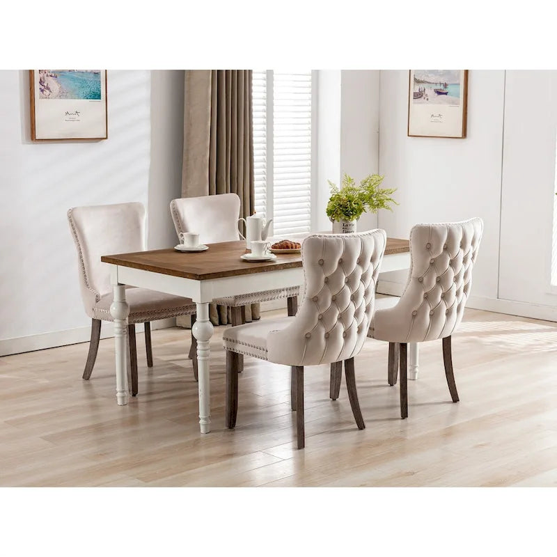 Sedia da pranzo con schienale ad ala in velluto oro/nero/beige/grigio con finiture borchiate, set da 2
