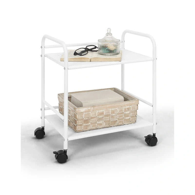 Carrello multiuso in metallo a 2 ripiani, bianco, 1 persona