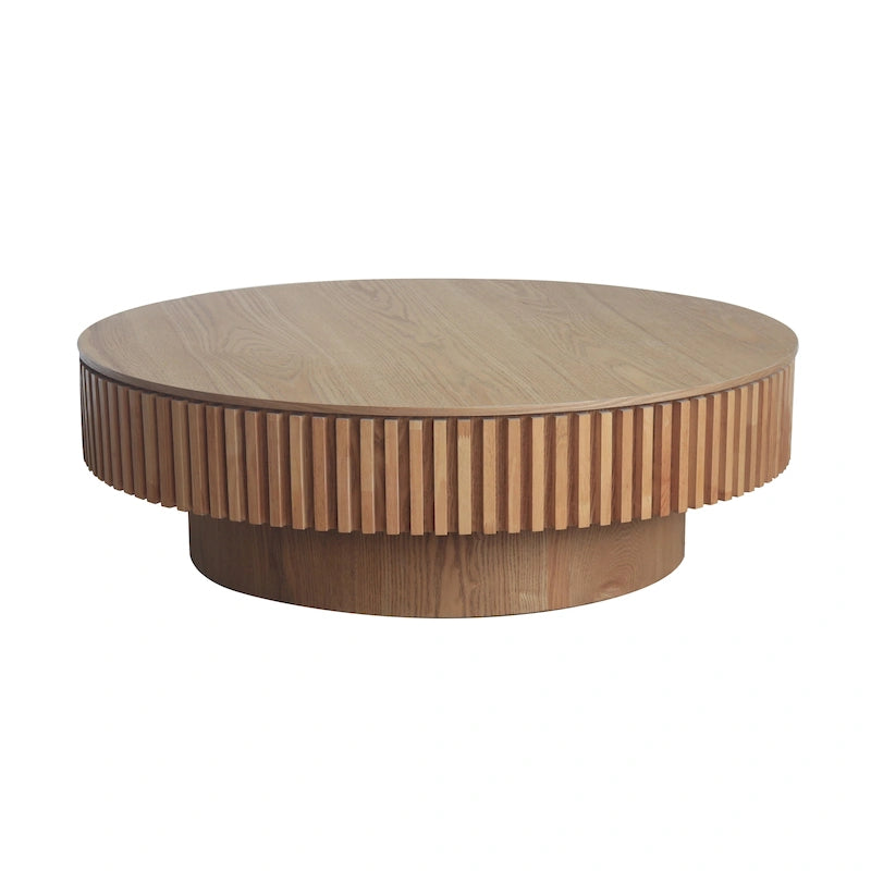 Moderner runder Kaffee- und Teetisch aus massivholzfurniertem Holz mit Stauraum