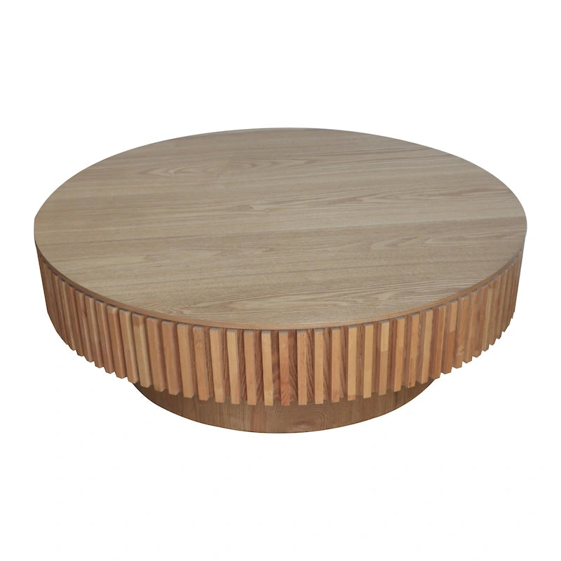 Moderner runder Kaffee- und Teetisch aus massivholzfurniertem Holz mit Stauraum