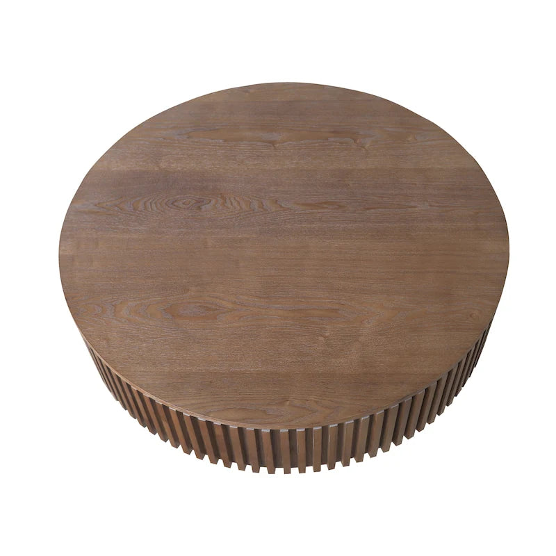 Moderner runder Kaffee- und Teetisch aus massivholzfurniertem Holz mit Stauraum