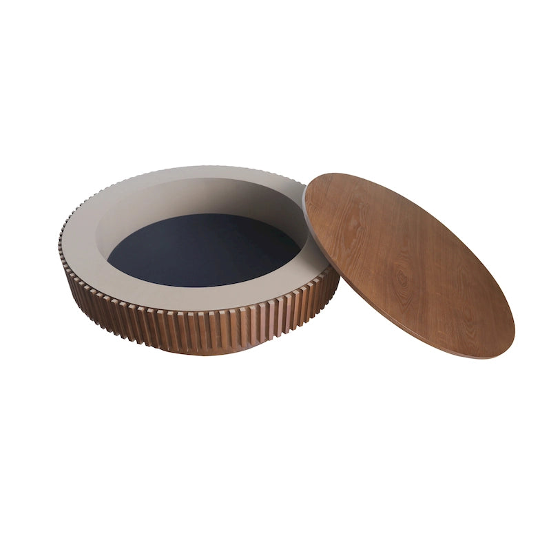 Moderner runder Kaffee- und Teetisch aus massivholzfurniertem Holz mit Stauraum