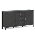 Nero opaco / Bianco / Hickory, Credenza a 2 ante e 3 cassetti, Montaggio per 2 persone