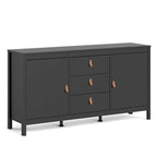 Nero opaco / Bianco / Hickory, Credenza a 2 ante e 3 cassetti, Montaggio per 2 persone