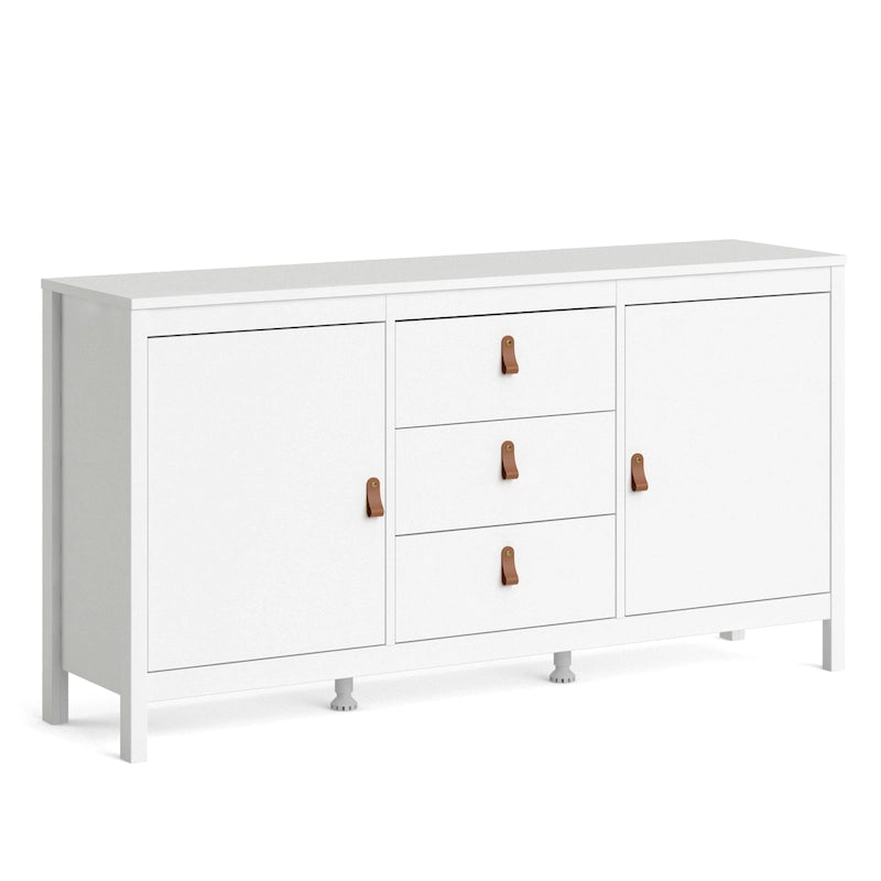Nero opaco / Bianco / Hickory, Credenza a 2 ante e 3 cassetti, Montaggio per 2 persone