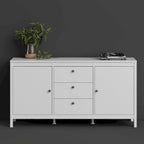 Nero opaco / Bianco / Hickory, Credenza a 2 ante e 3 cassetti, Montaggio per 2 persone
