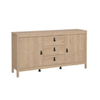 Nero opaco / Bianco / Hickory, Credenza a 2 ante e 3 cassetti, Montaggio per 2 persone