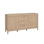 Nero opaco / Bianco / Hickory, Credenza a 2 ante e 3 cassetti, Montaggio per 2 persone