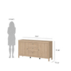 Nero opaco / Bianco / Hickory, Credenza a 2 ante e 3 cassetti, Montaggio per 2 persone