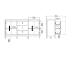 Nero opaco / Bianco / Hickory, Credenza a 2 ante e 3 cassetti, Montaggio per 2 persone