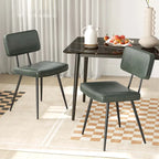 Sedie da pranzo in pelle sintetica (PU) verde/marrone con struttura in metallo, set da 2