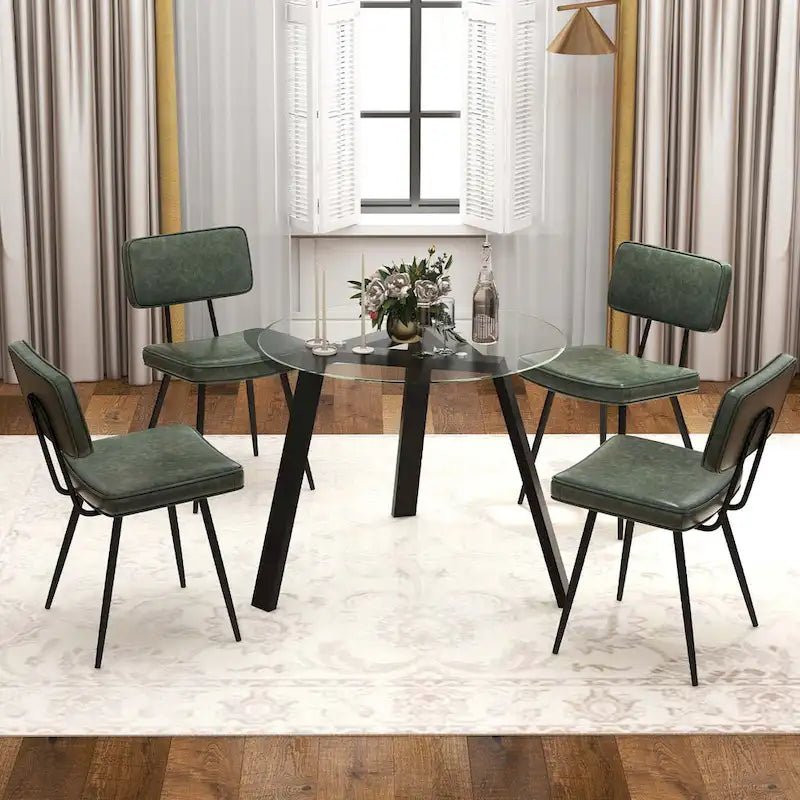 Sedie da pranzo in pelle sintetica (PU) verde/marrone con struttura in metallo, set da 2