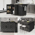 Isola da cucina in impiallacciatura di frassino intrecciata a mano con piano a ribalta – Nero / Legno naturale / Blu navy / Champagne