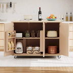 Isola da cucina in impiallacciatura di frassino intrecciata a mano con piano a ribalta – Nero / Legno naturale / Blu navy / Champagne