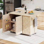 Isola da cucina in impiallacciatura di frassino intrecciata a mano con piano a ribalta – Nero / Legno naturale / Blu navy / Champagne
