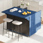 Isola da cucina in impiallacciatura di frassino intrecciata a mano con piano a ribalta – Nero / Legno naturale / Blu navy / Champagne