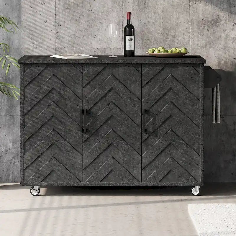 Isola da cucina in impiallacciatura di frassino intrecciata a mano con piano a ribalta – Nero / Legno naturale / Blu navy / Champagne