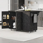 Isola da cucina in impiallacciatura di frassino intrecciata a mano con piano a ribalta – Nero / Legno naturale / Blu navy / Champagne