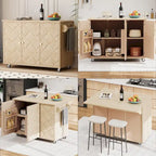 Isola da cucina in impiallacciatura di frassino intrecciata a mano con piano a ribalta – Nero / Legno naturale / Blu navy / Champagne