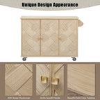 Isola da cucina in impiallacciatura di frassino intrecciata a mano con piano a ribalta – Nero / Legno naturale / Blu navy / Champagne