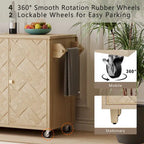 Isola da cucina in impiallacciatura di frassino intrecciata a mano con piano a ribalta – Nero / Legno naturale / Blu navy / Champagne