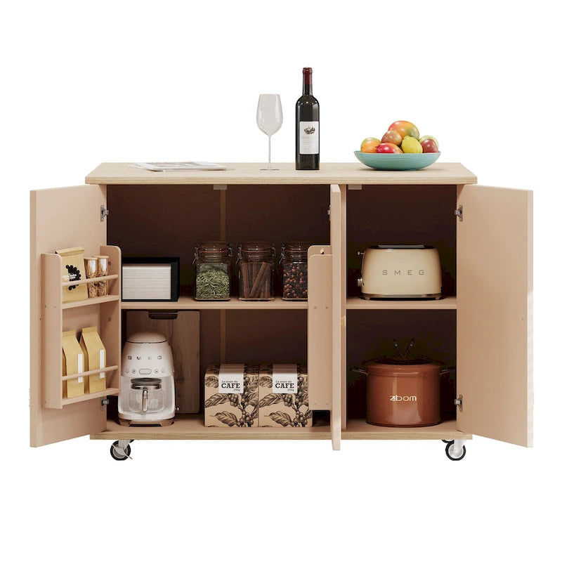 Isola da cucina in impiallacciatura di frassino intrecciata a mano con piano a ribalta – Nero / Legno naturale / Blu navy / Champagne