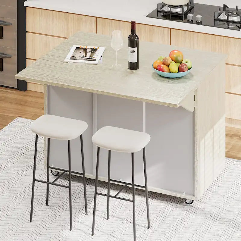 Isola da cucina in impiallacciatura di frassino intrecciata a mano con piano a ribalta – Nero / Legno naturale / Blu navy / Champagne