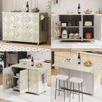 Isola da cucina in impiallacciatura di frassino intrecciata a mano con piano a ribalta – Nero / Legno naturale / Blu navy / Champagne