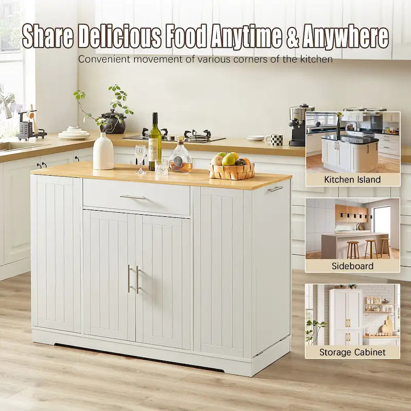 Isola da Cucina Bianca con Armadio per Pattumiera, 135 cm, 1 Persona