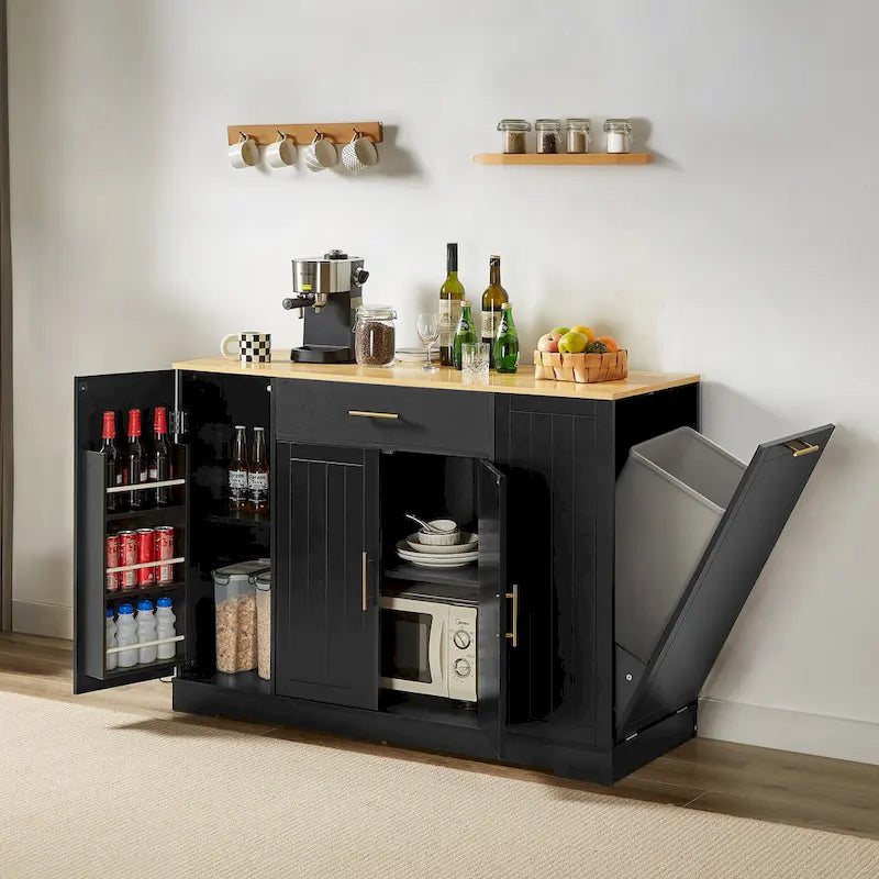 Isola da Cucina Bianca con Armadio per Pattumiera, 135 cm, 1 Persona