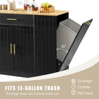 Isola da Cucina Bianca con Armadio per Pattumiera, 135 cm, 1 Persona