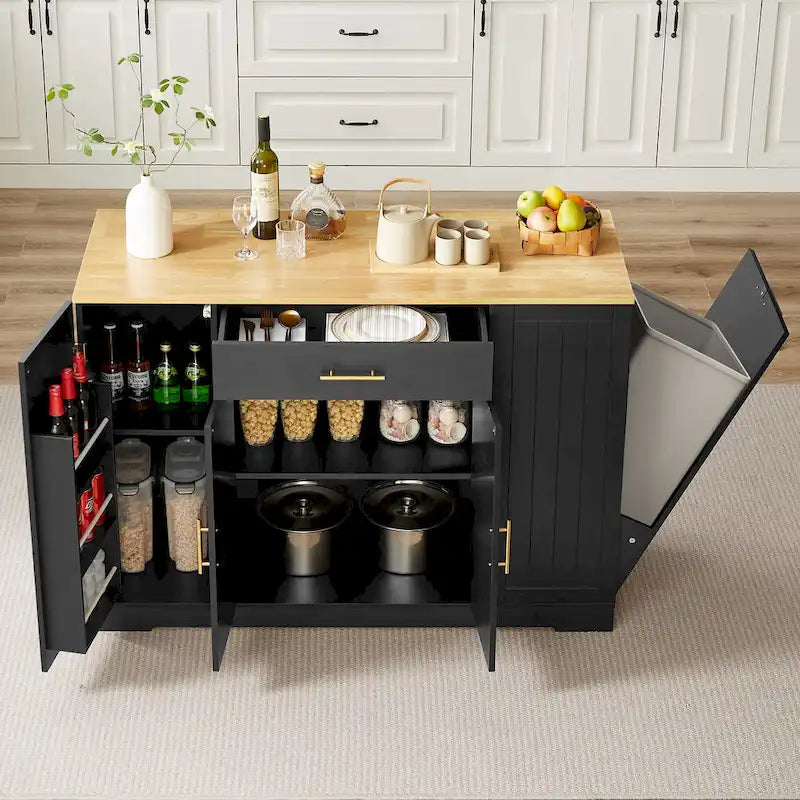 Isola da Cucina Bianca con Armadio per Pattumiera, 135 cm, 1 Persona