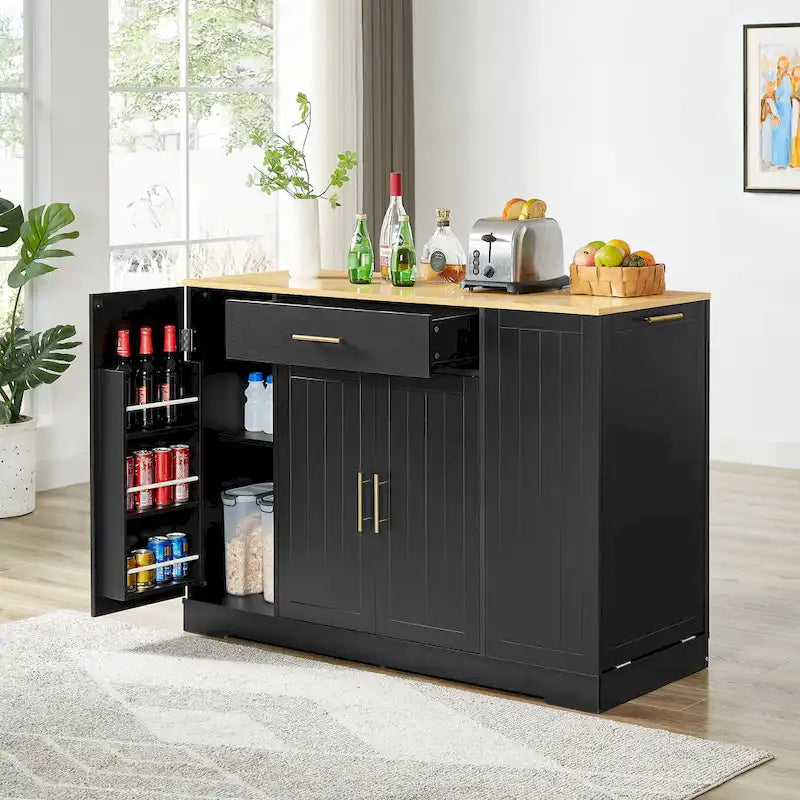 Isola da Cucina Bianca con Armadio per Pattumiera, 135 cm, 1 Persona