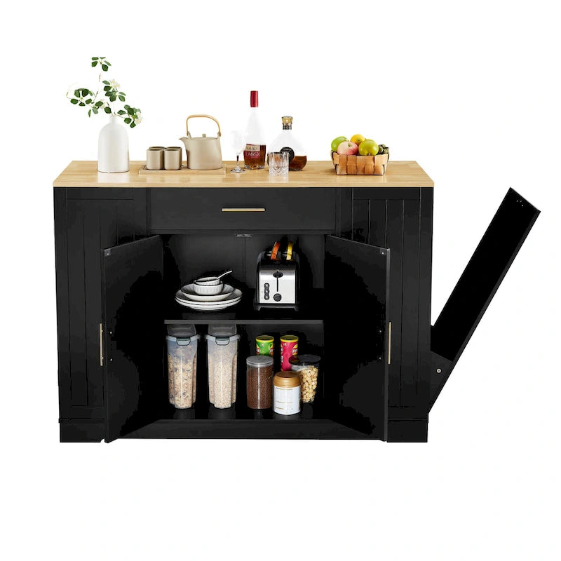 Isola da Cucina Bianca con Armadio per Pattumiera, 135 cm, 1 Persona
