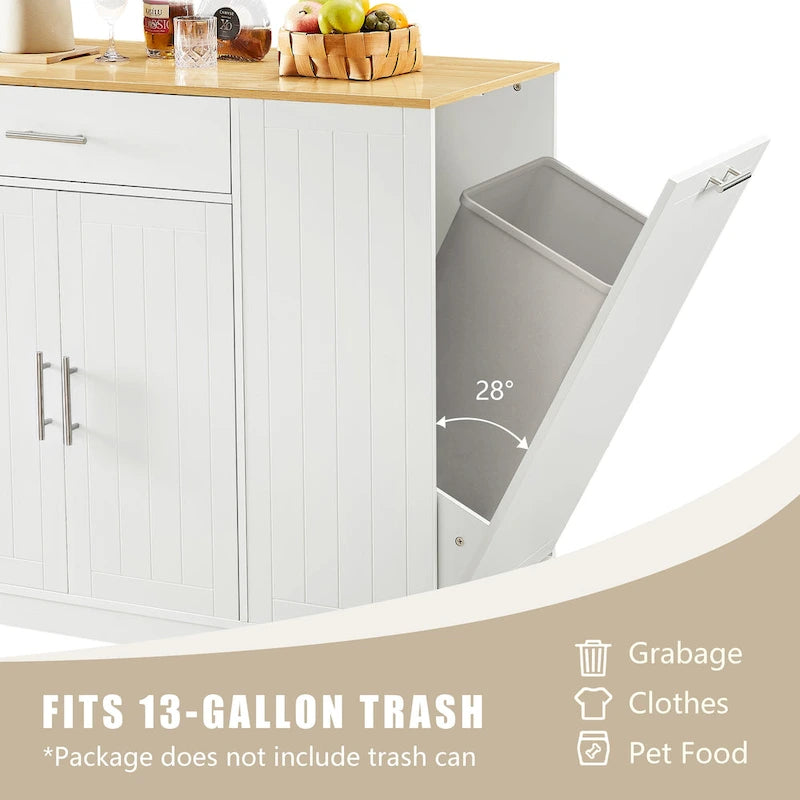 Isola da Cucina Bianca con Armadio per Pattumiera, 135 cm, 1 Persona