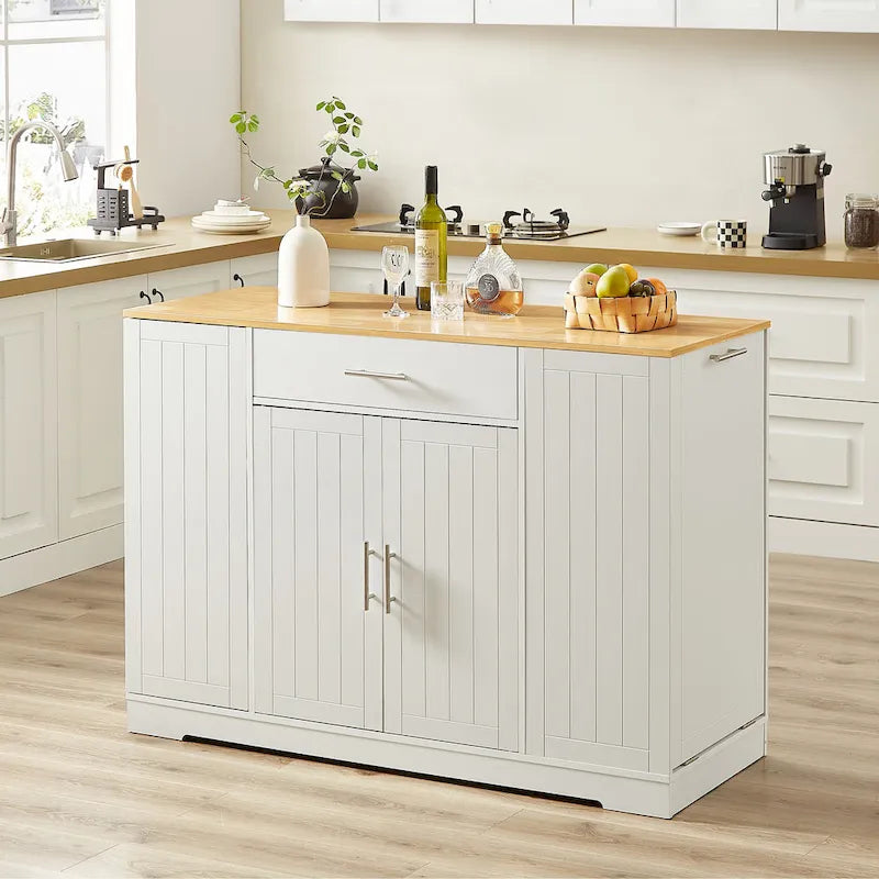 Isola da Cucina Bianca con Armadio per Pattumiera, 135 cm, 1 Persona