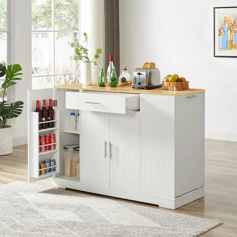 Isola da Cucina Bianca con Armadio per Pattumiera, 135 cm, 1 Persona