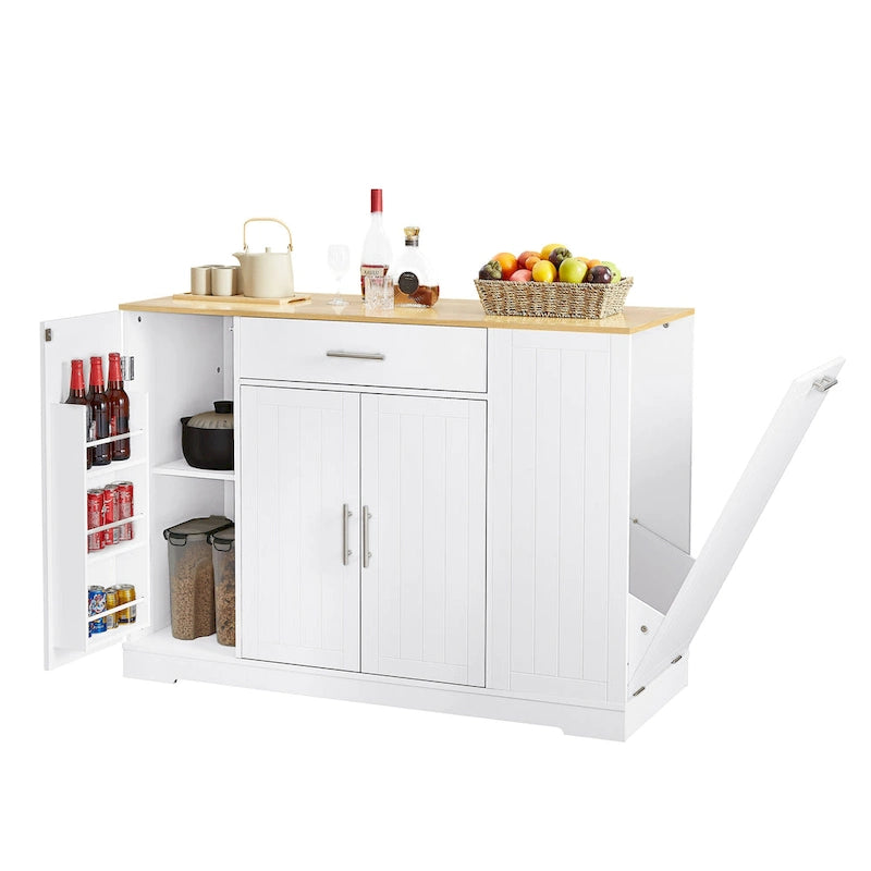 Isola da Cucina Bianca con Armadio per Pattumiera, 135 cm, 1 Persona