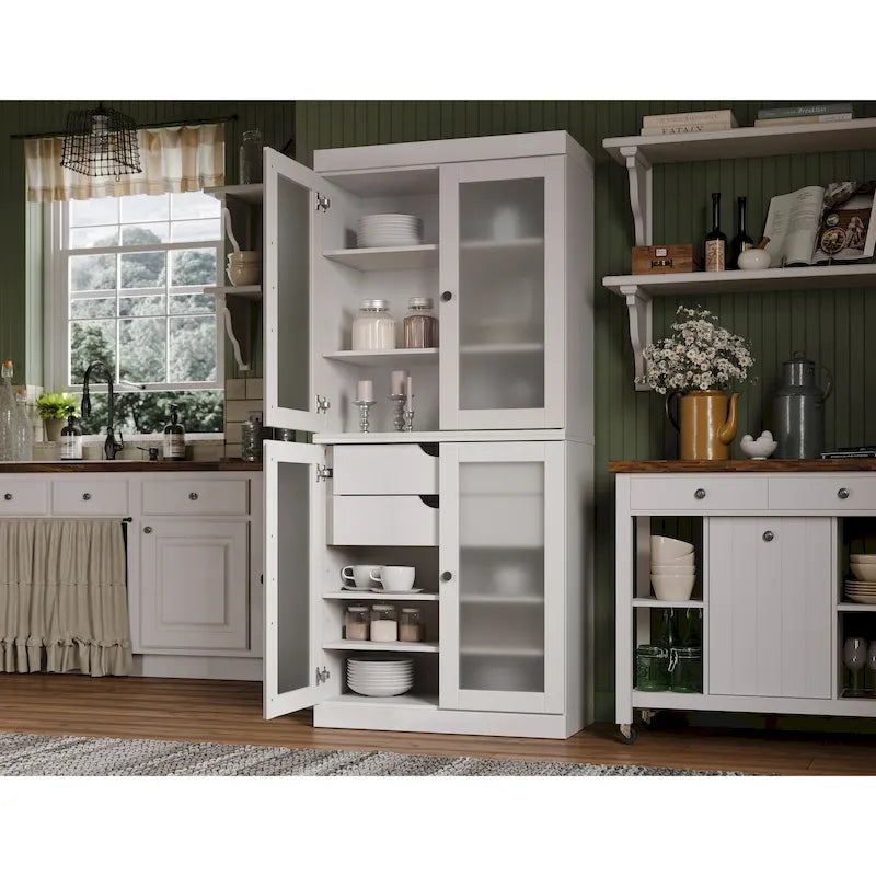 Dispensa in legno massello con ante in vetro, 1 unità, color ottanio / bianco / moka / acqua / salvia / giallo / grigio / verde / nero