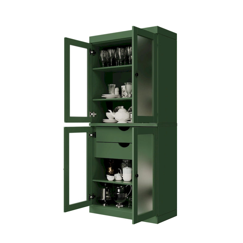 Dispensa in legno massello con ante in vetro, 1 unità, color ottanio / bianco / moka / acqua / salvia / giallo / grigio / verde / nero