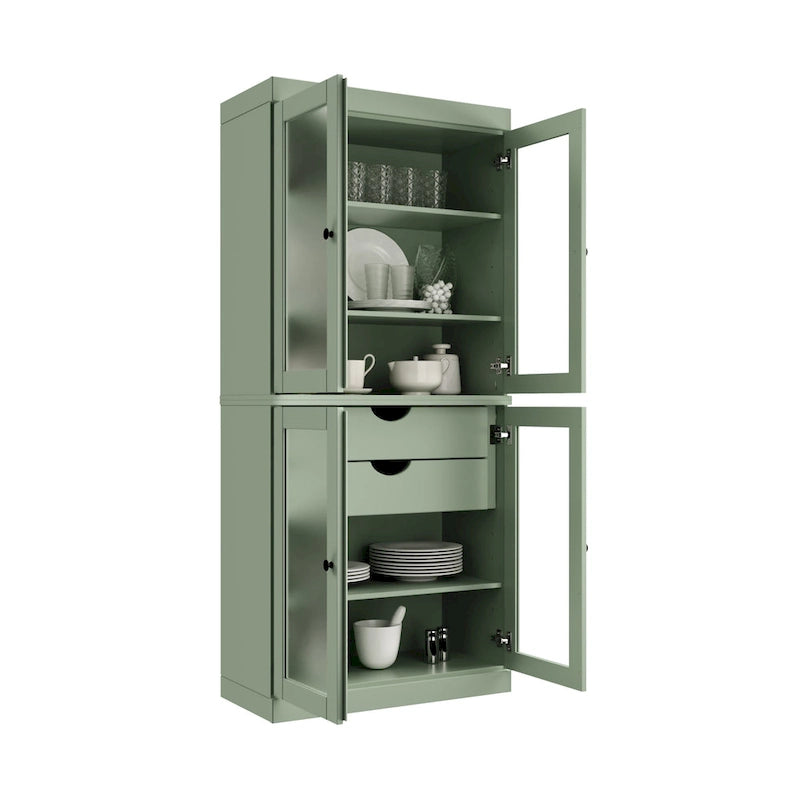 Dispensa in legno massello con ante in vetro, 1 unità, color ottanio / bianco / moka / acqua / salvia / giallo / grigio / verde / nero