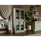 Dispensa in legno massello con ante in vetro, 1 unità, color ottanio / bianco / moka / acqua / salvia / giallo / grigio / verde / nero
